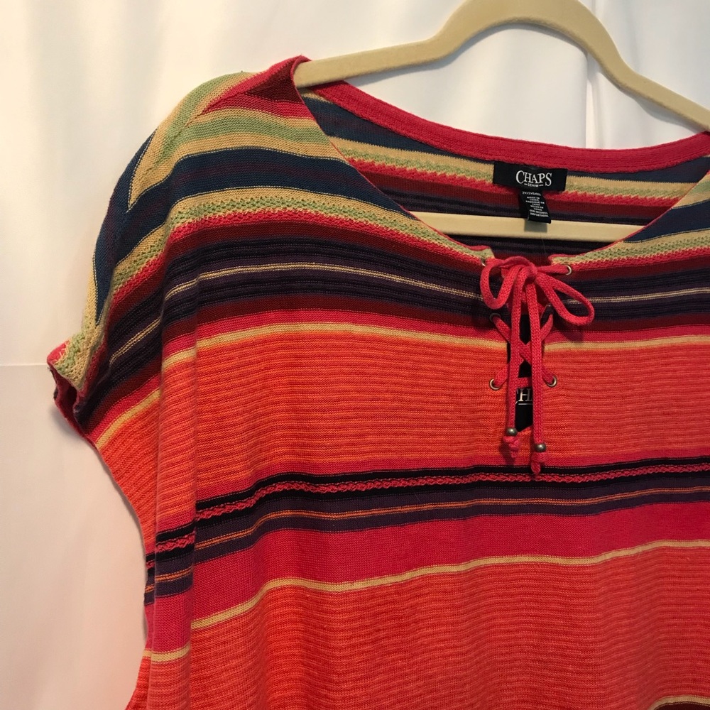 Chaps Colorful Tie Front Lightweight Sweater Top